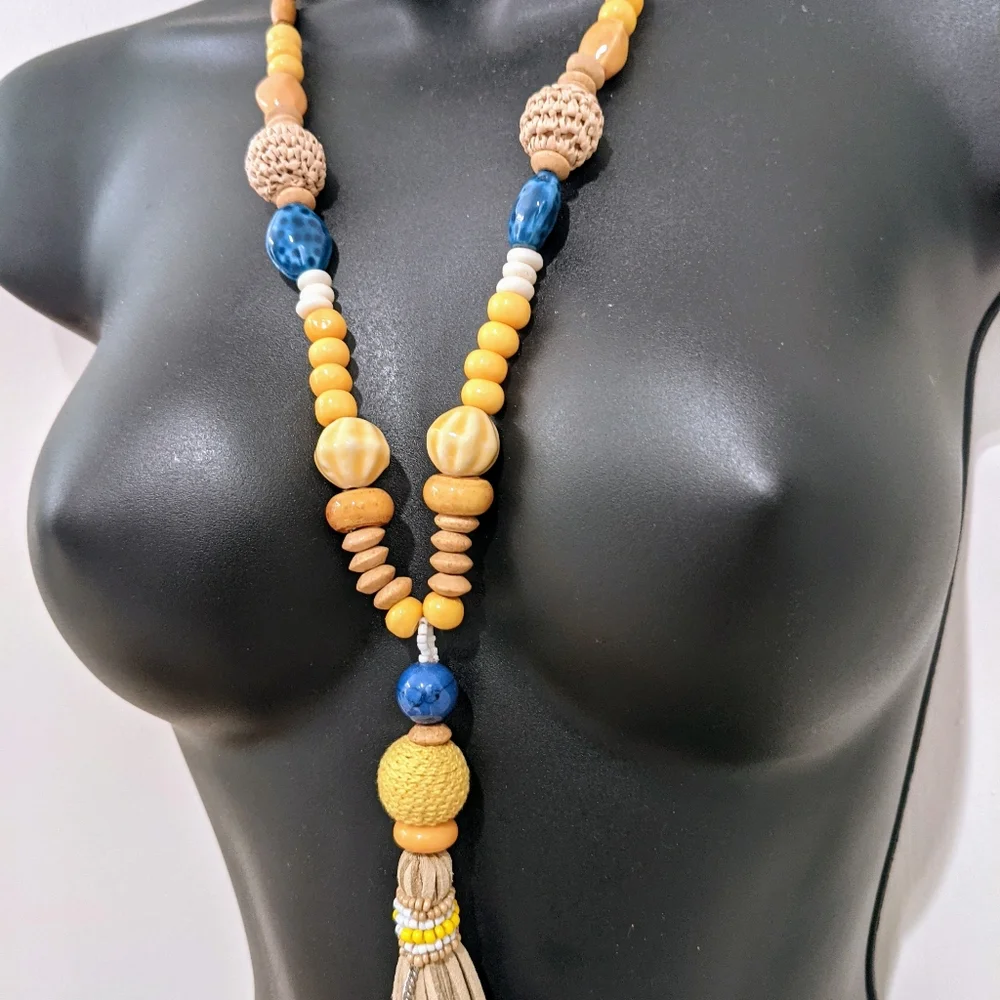 Chico's Long Beaded Coastal Tassel Necklace - Picture 2 of 4